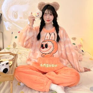 拉布布女款睡衣2025新款冬季珊瑚绒薄款初中生女孩秋冬保暖法兰绒