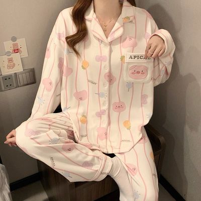 德绒睡衣女秋冬季加厚卡通可爱小猪长袖开衫保暖可外穿家居服套装