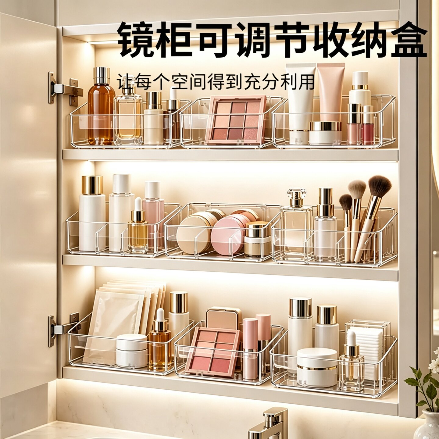 镜柜收纳盒壁挂护肤品分格整理