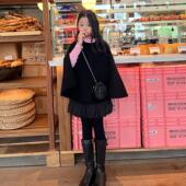 Littlelab女童贵气时髦可爱特别自制双面羊毛手工呢子大衣斗篷