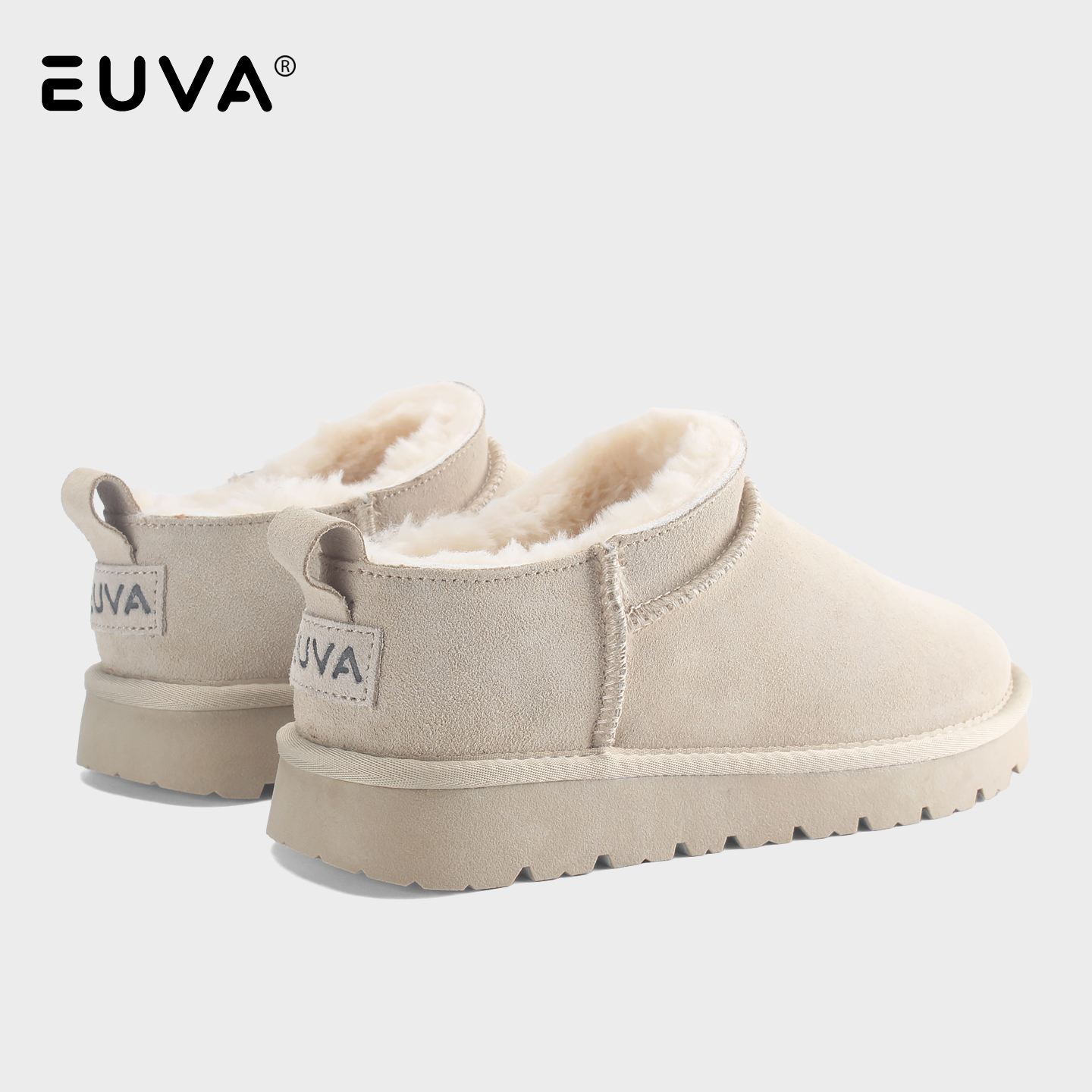 EUVA厚底雪地靴女皮毛一体塔茨勒羊毛增高低帮懒人鞋一脚蹬面包鞋