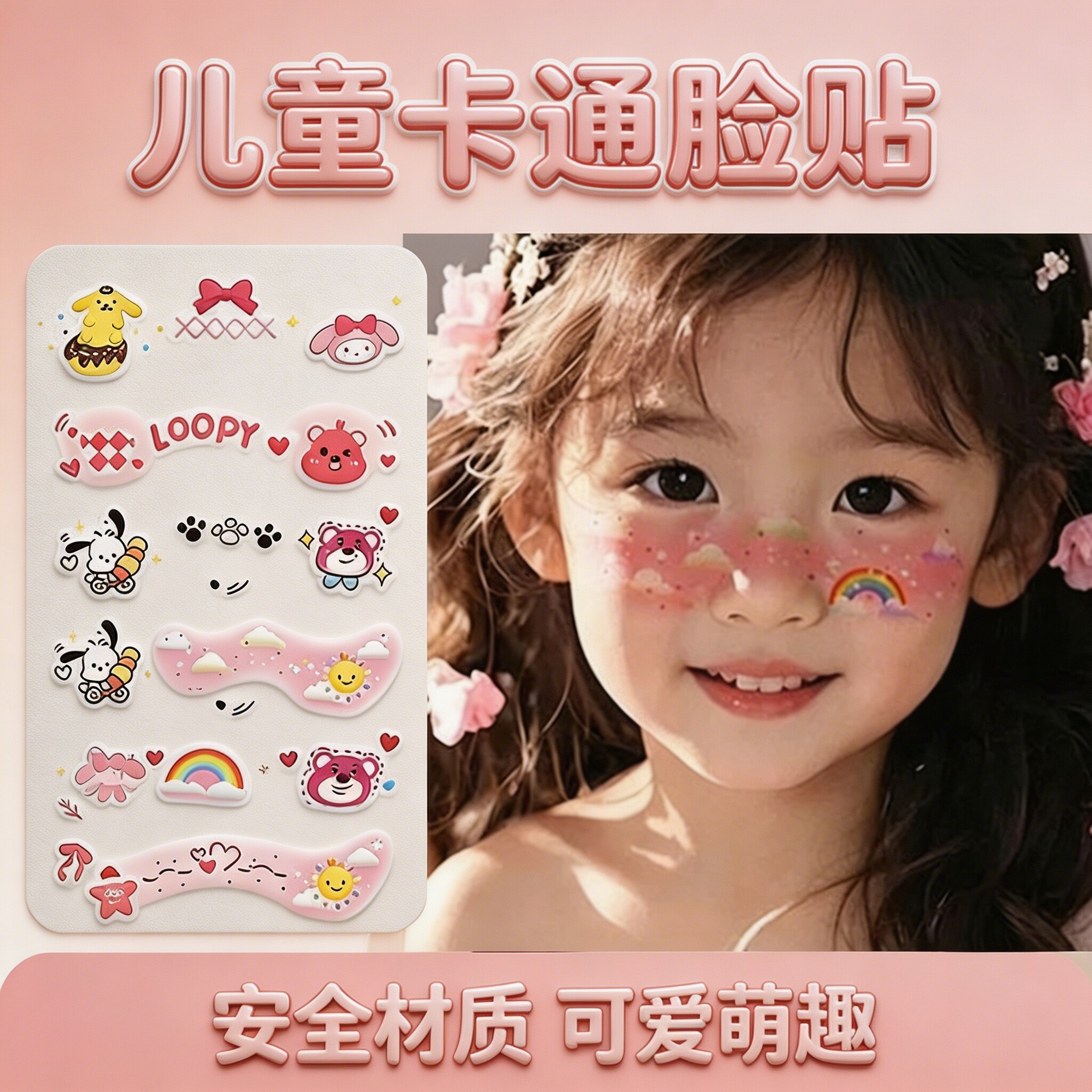 六一儿童彩虹多巴胺防水脸贴