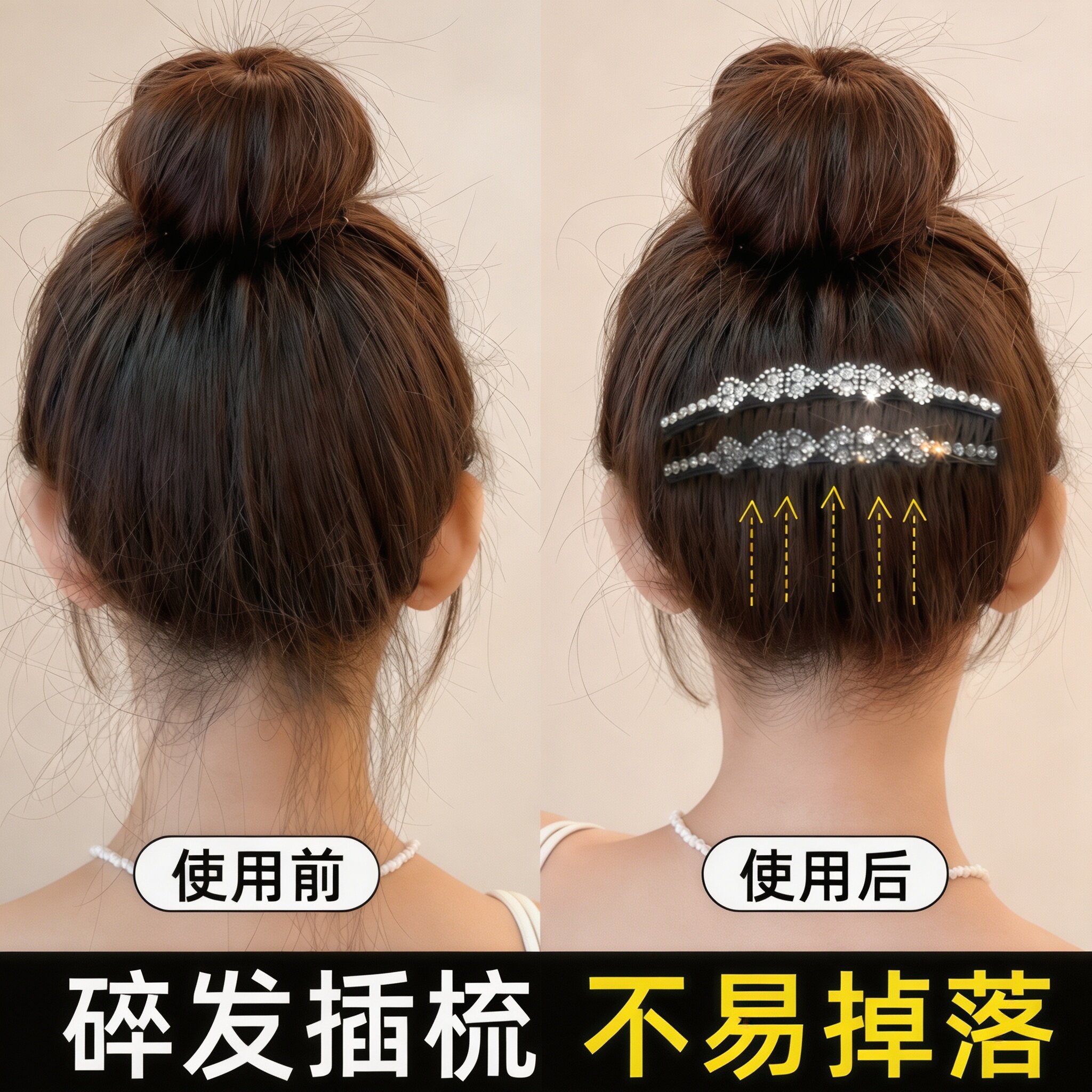 水钻倒插梳发夹后脑勺碎发整理