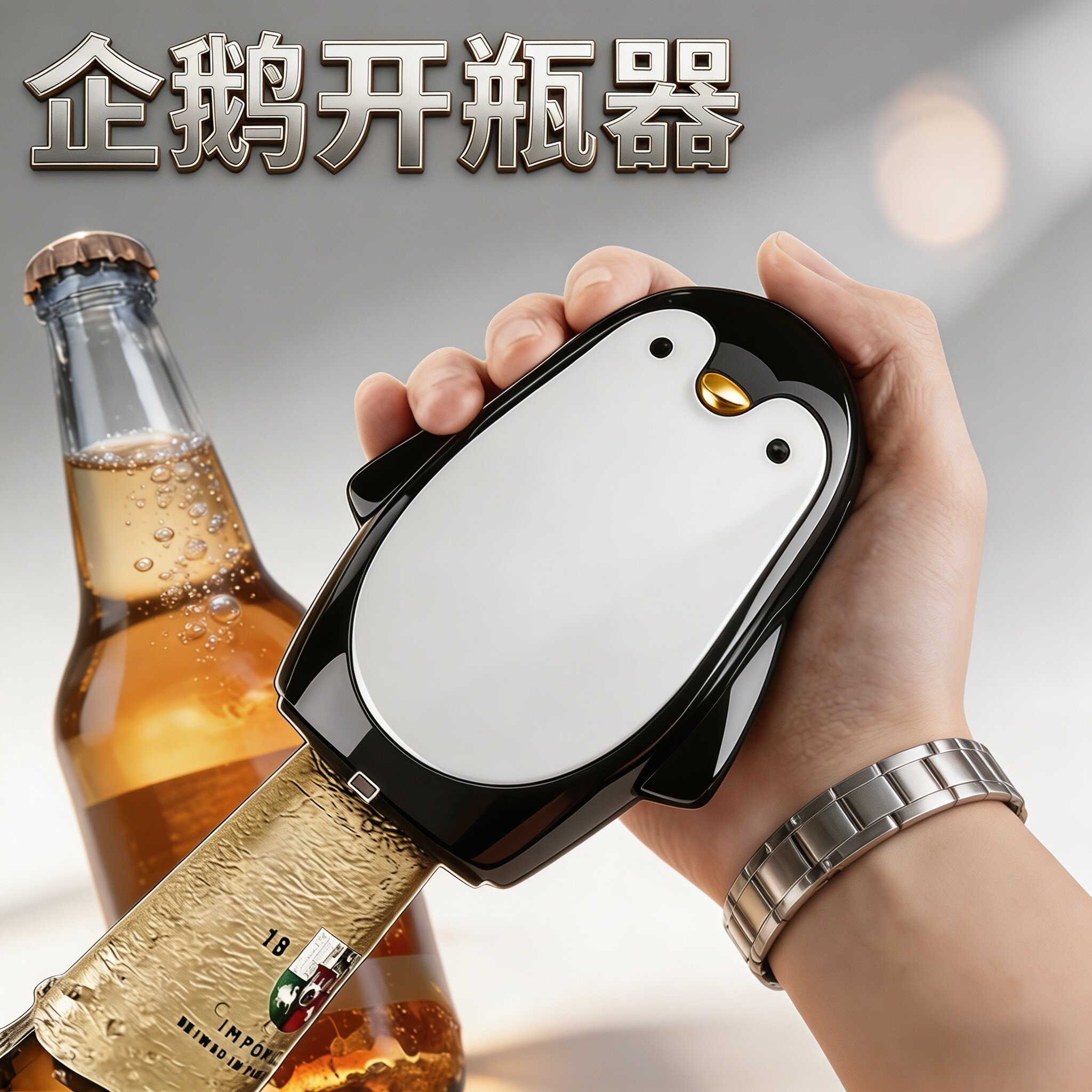 企鹅按压式创意开瓶器便携家用