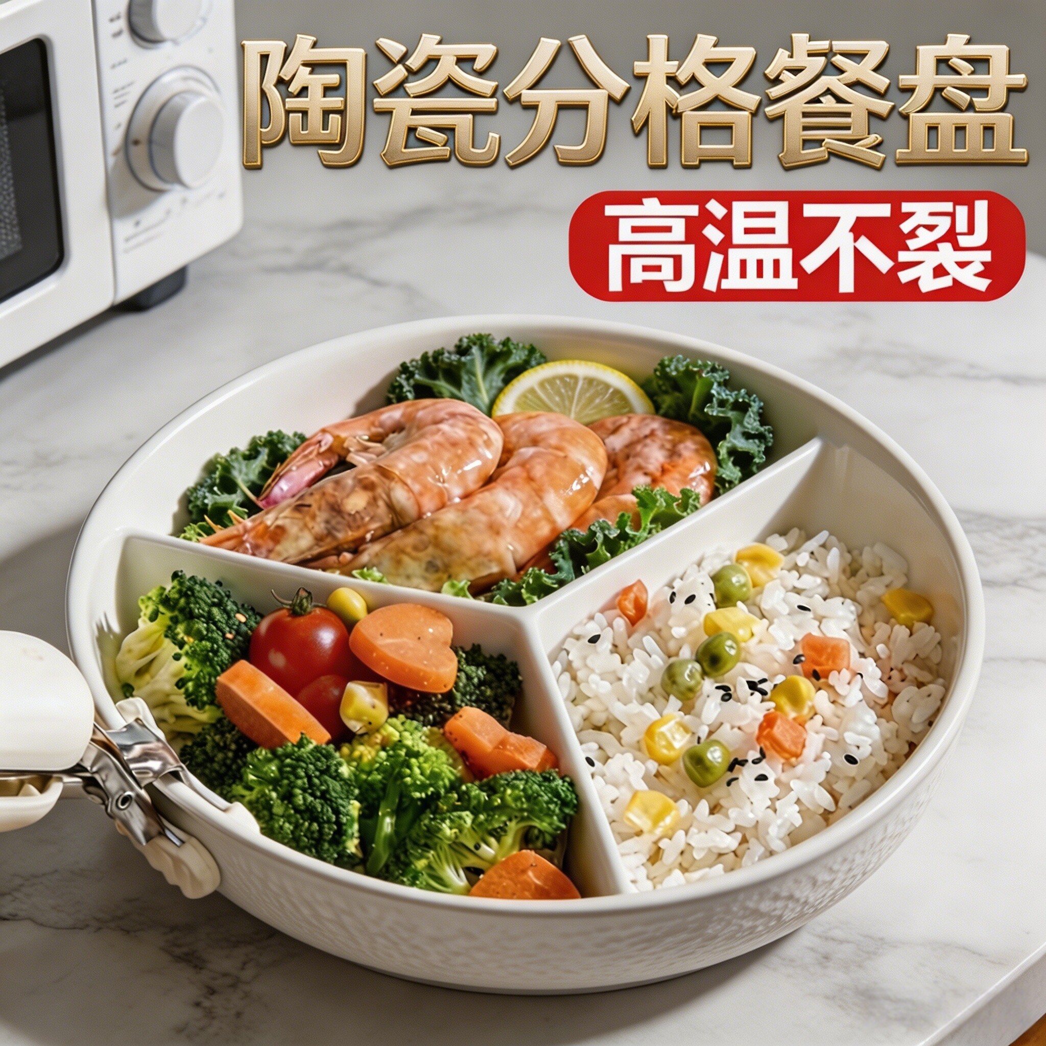简约陶瓷电饭锅内蒸笼三分格蒸盘圆形宝宝辅食一锅蒸蒸碗减脂餐盘