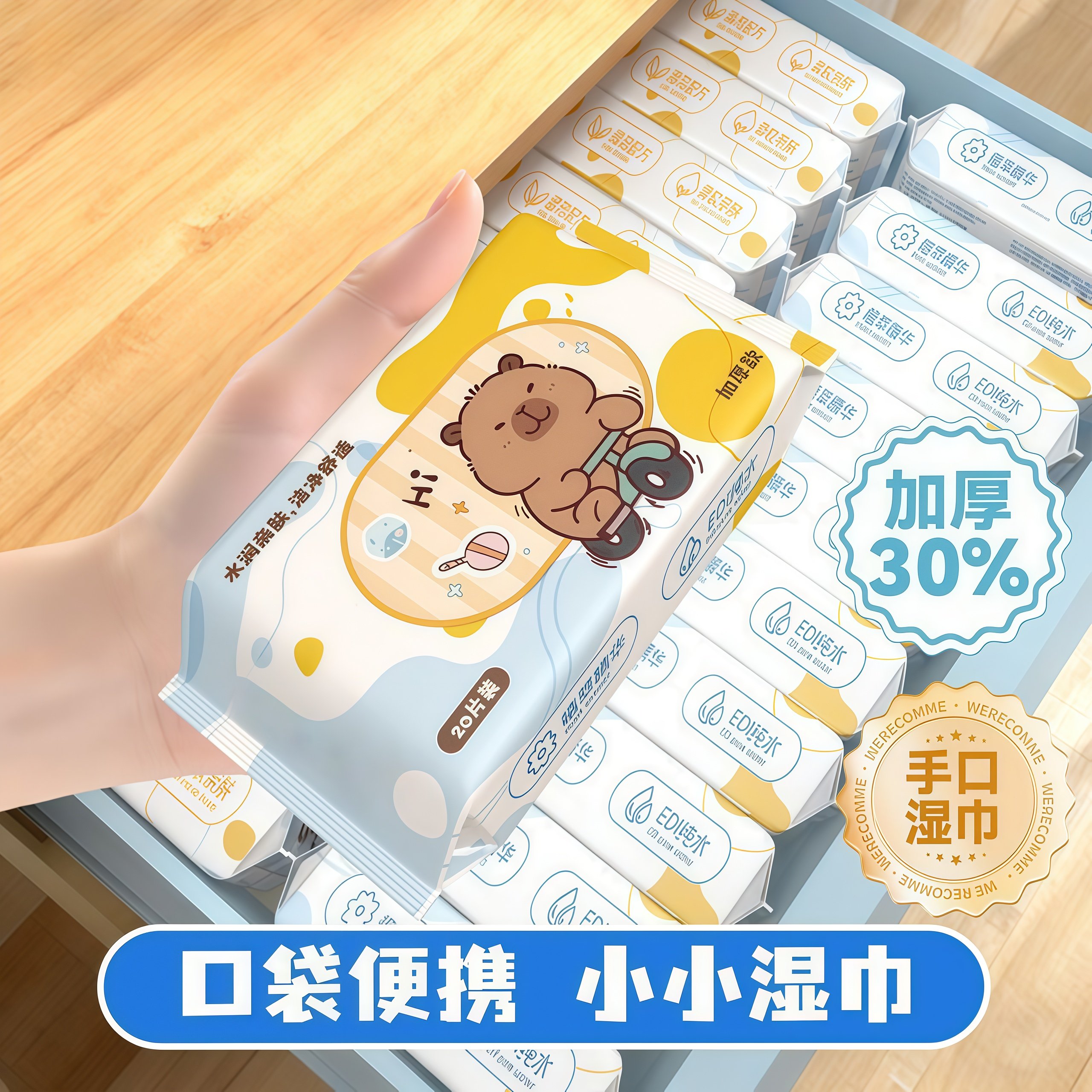 婴儿便携小包湿纸巾新生儿童手口清洁专用卡皮巴拉小包湿巾纸20抽,婴童用品,普通婴童湿巾,淘宝优惠券,粉丝福利购,淘宝优惠卷