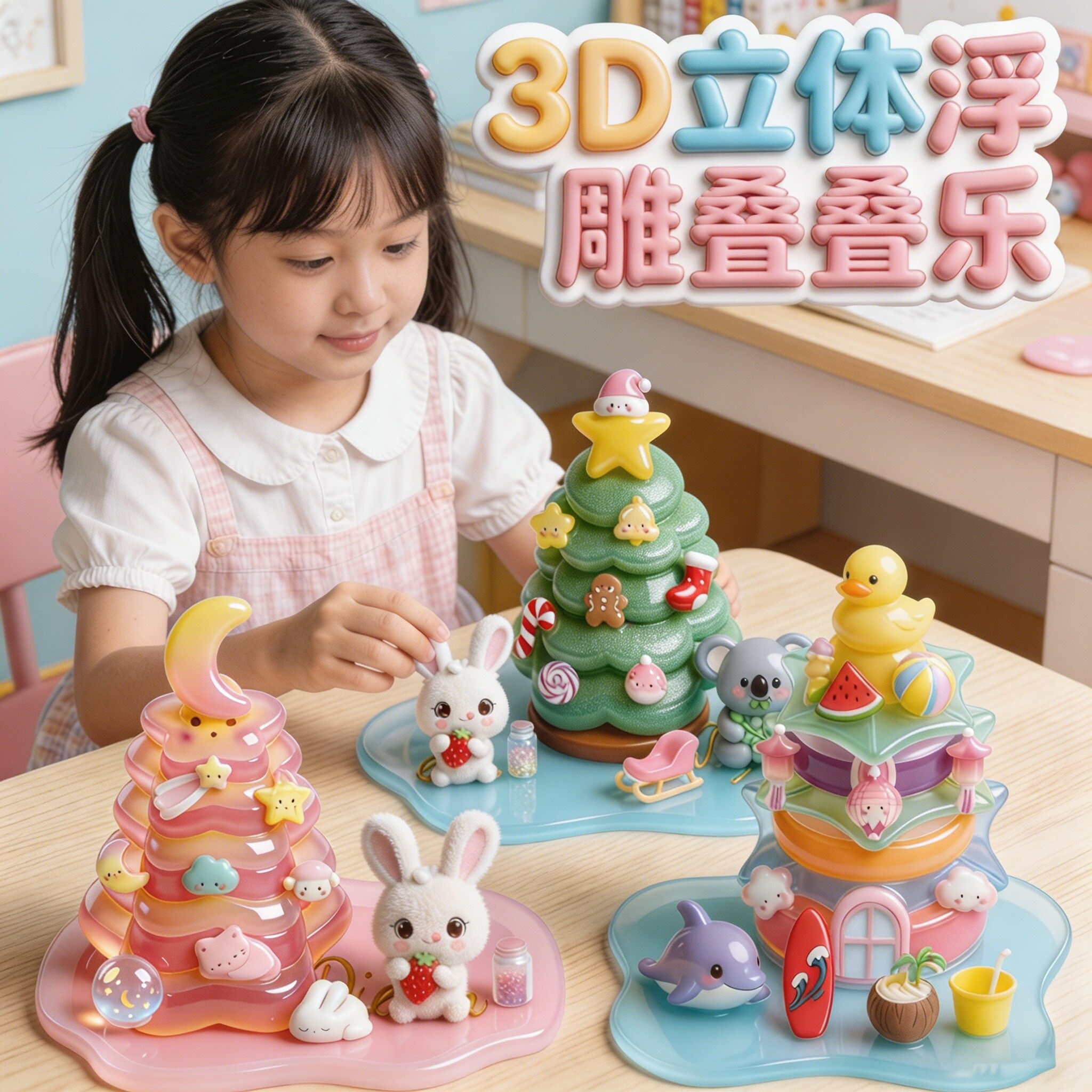 立体水晶浮雕叠叠乐贴纸自制摆件