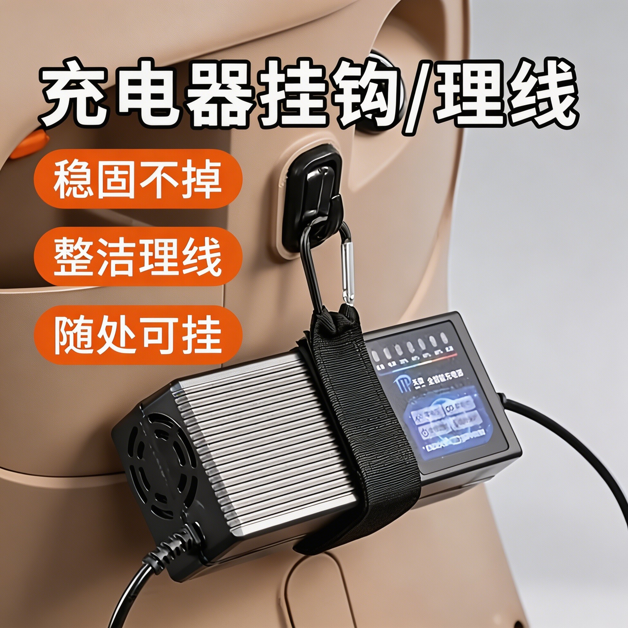 电动车充电器收纳挂钩便捷电瓶车充电器通用固定粘钩充电器绑带子