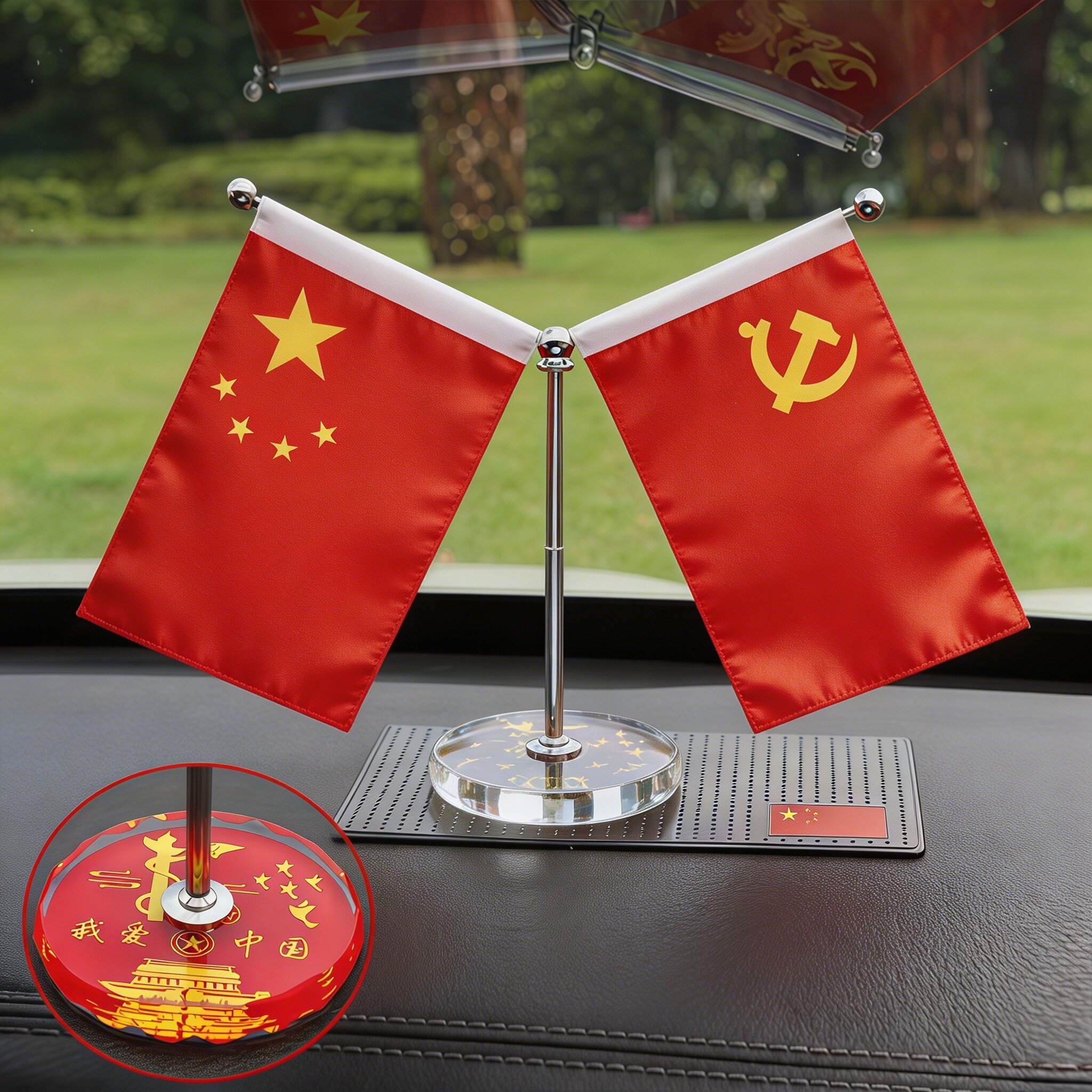 车载办公桌两用五星红旗摆件图片