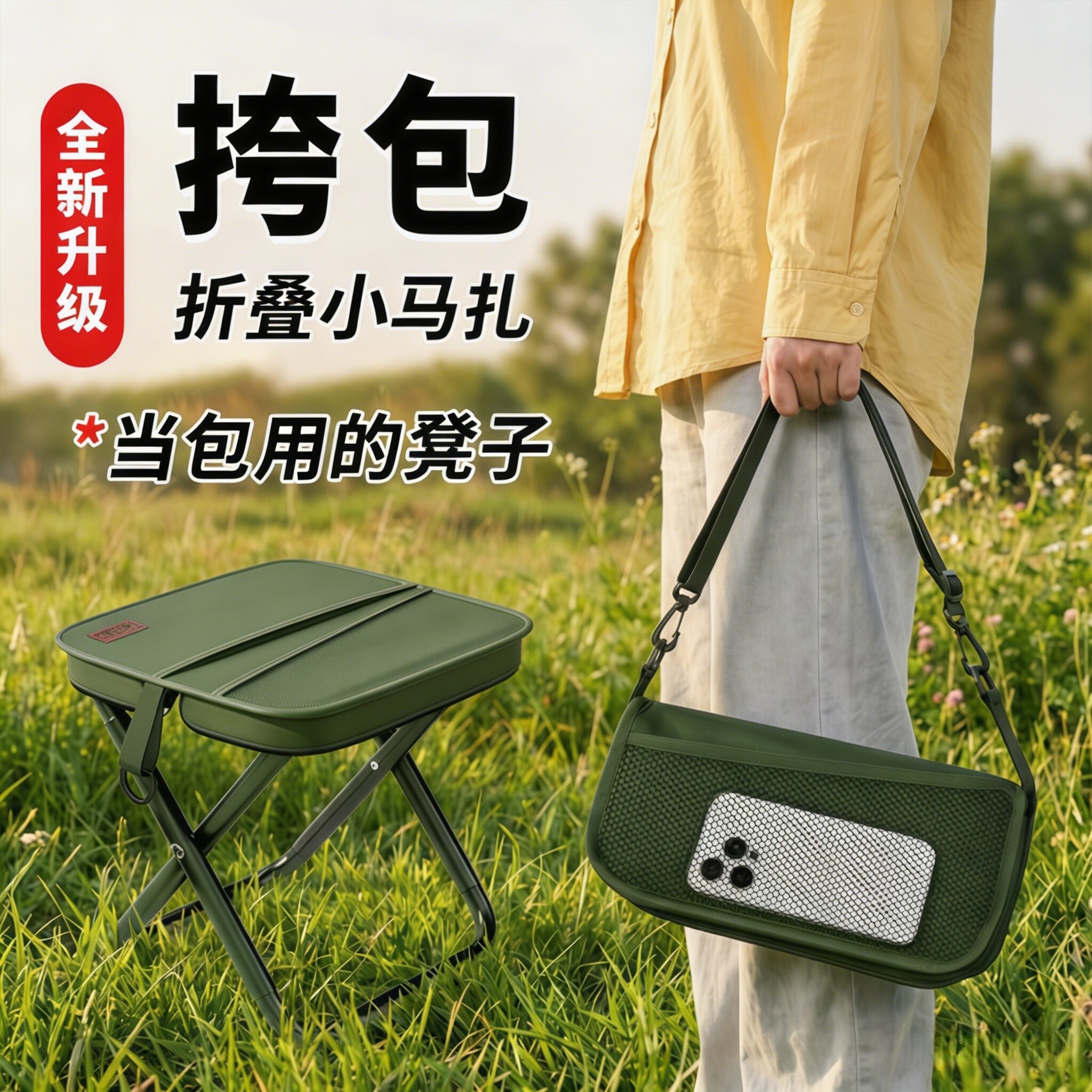 斜挎包凳子户外折叠便携挎包小马扎露营钓鱼板凳高铁火车无座神器