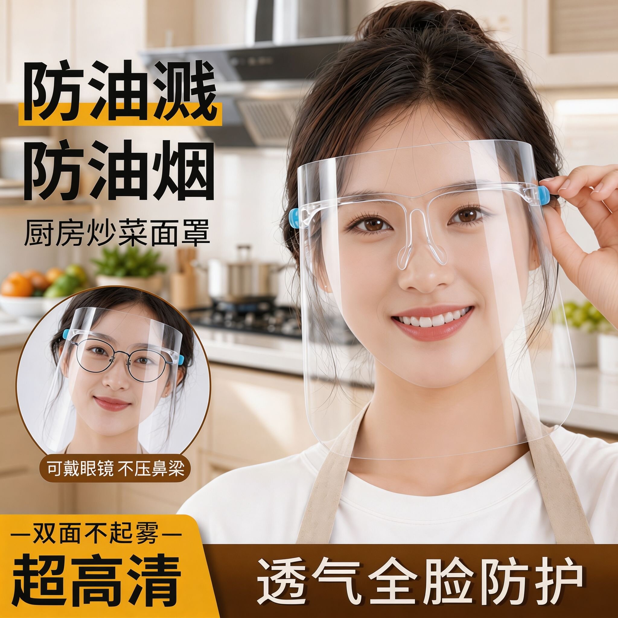 厨房防油烟防油溅全脸防护面罩