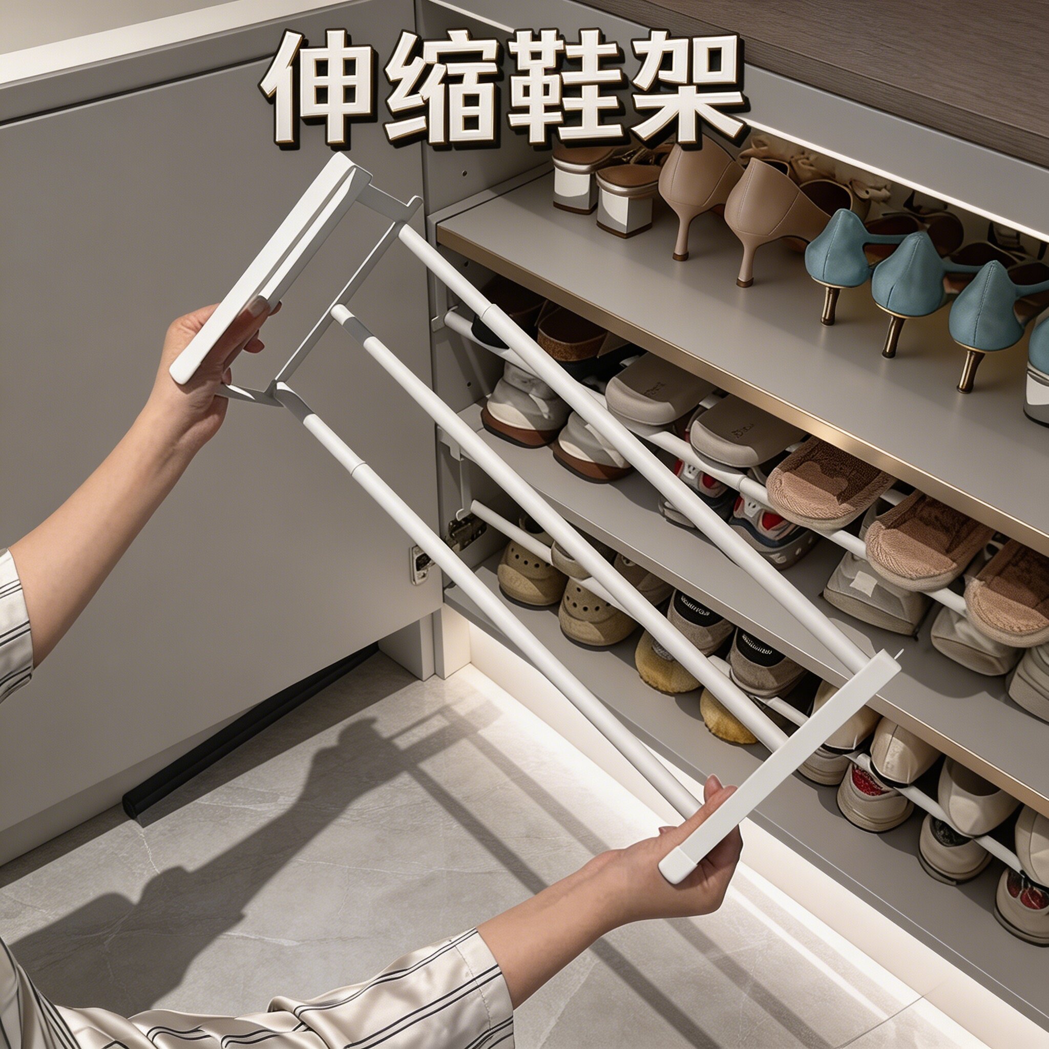 可伸缩分层鞋架分层整理图片