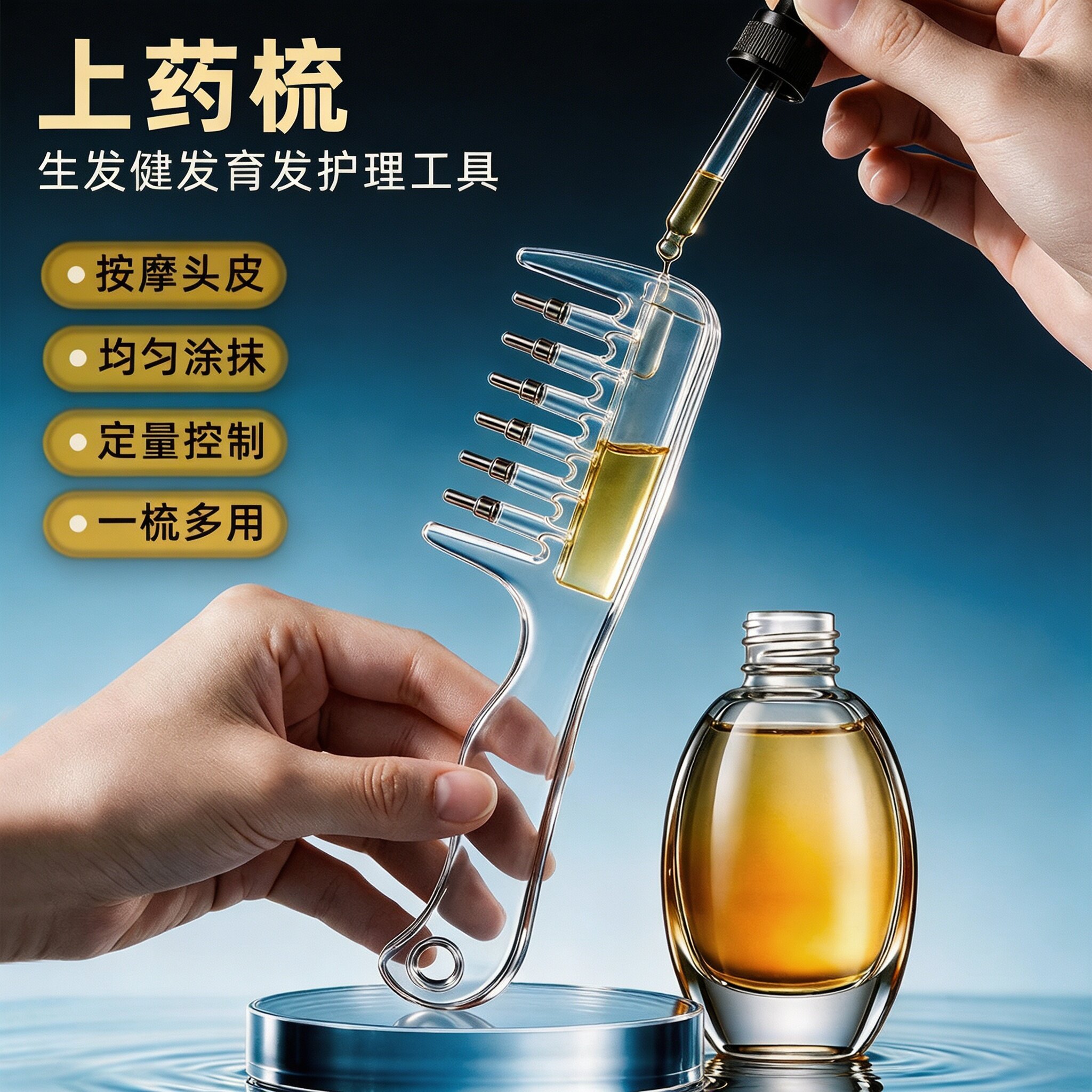 水晶滚珠头皮按摩上药梳