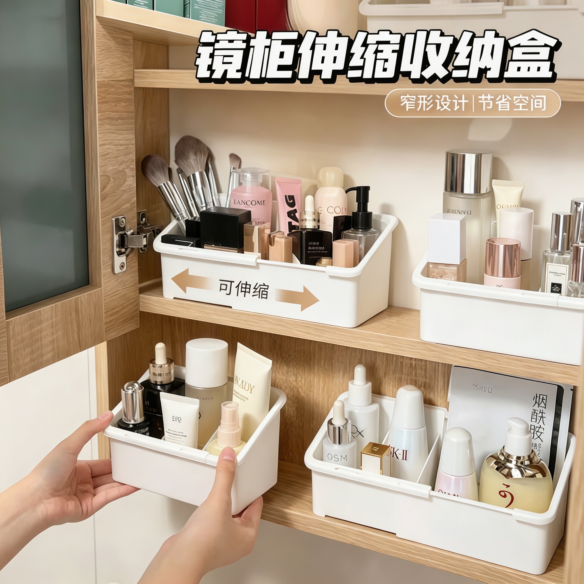 可伸缩镜柜化妆品收纳盒