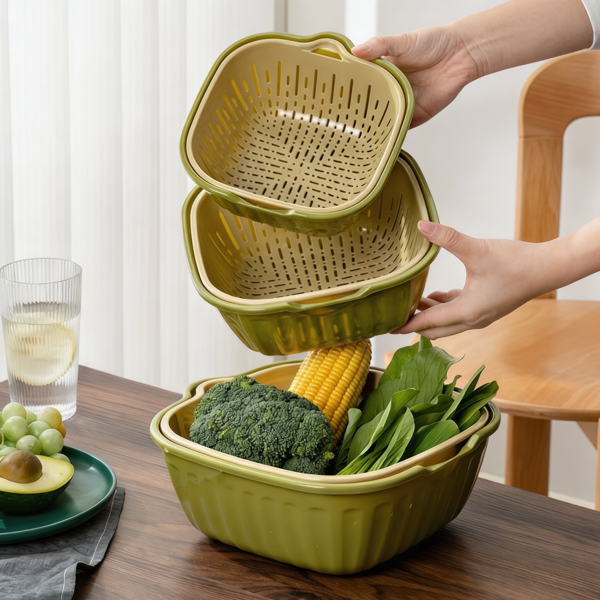 双层洗菜盆沥水篮厨房家用塑料
