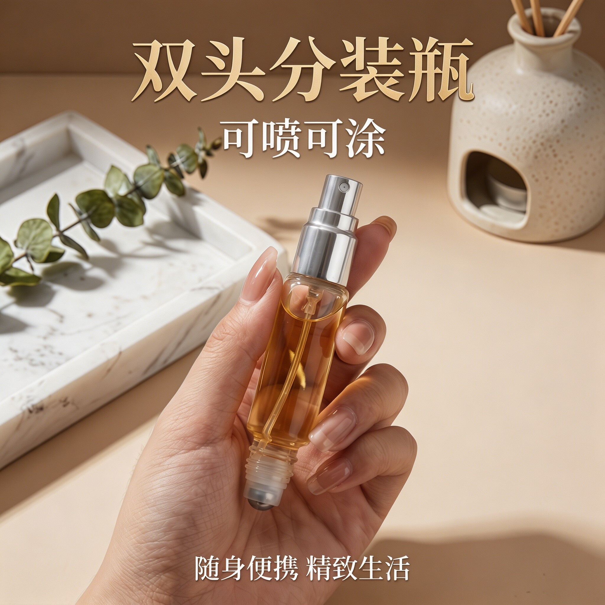 双头两用香水分装瓶花露水滚珠瓶精油花露水走珠瓶玻璃喷雾瓶空瓶