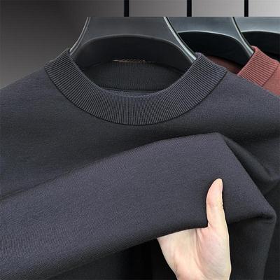 精纺可机洗羊毛衫男士一体绒半高领毛衣冬季加绒加厚纯羊毛打底衫