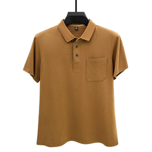 纯棉短袖t恤男带领水洗棉polo衫中年爸爸夏装宽松休闲上衣有口袋