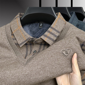 毛衣中年保暖德绒带领爸爸一体绒男打底衫 冬款 假两件加绒加厚男士