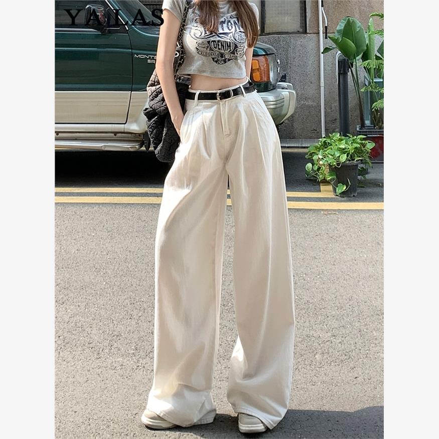 美式白色阔腿牛仔裤女夏