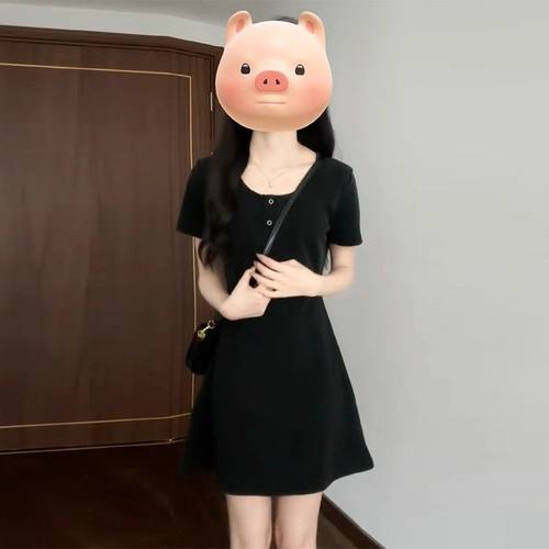 法式赫本风显瘦黑色短袖