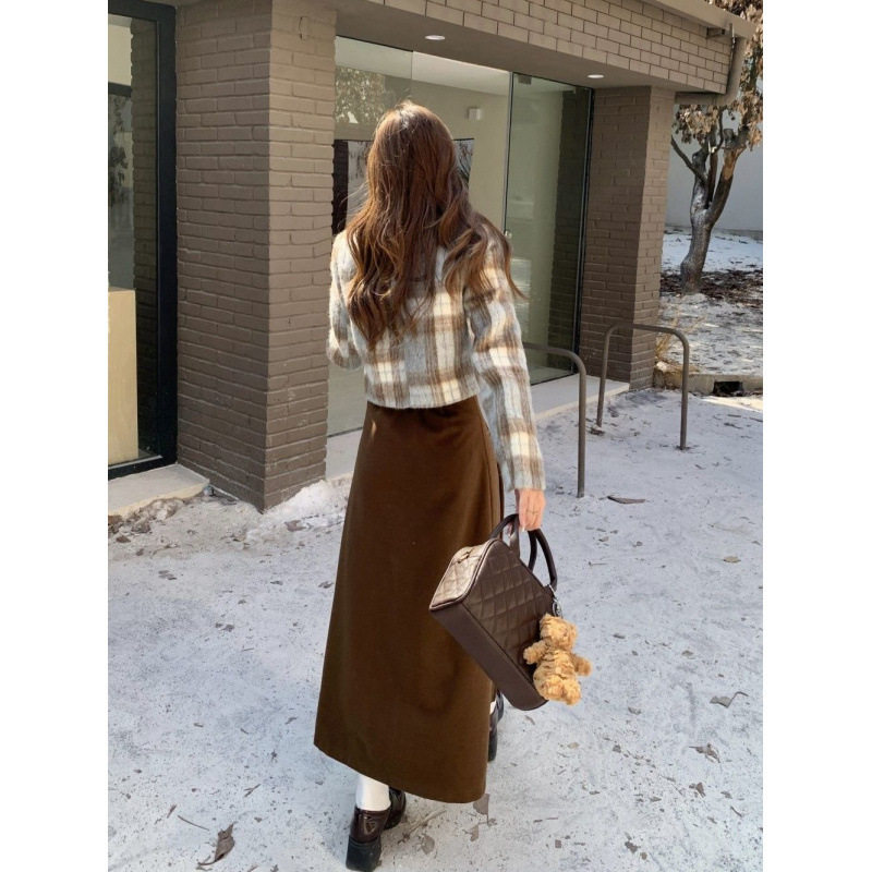 秋冬季两件套加厚毛呢短外套女装新款百褶长裙时尚套装裙子女
