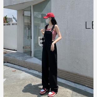 牛仔背带裤女宽松2024夏季新款韩版显瘦直筒连体裤拖地阔腿长裤子