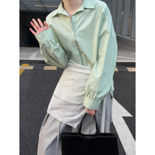 鹿西 韩系基础百搭翻领叠穿衬衫女2026早春新款休闲防晒衬衣3760