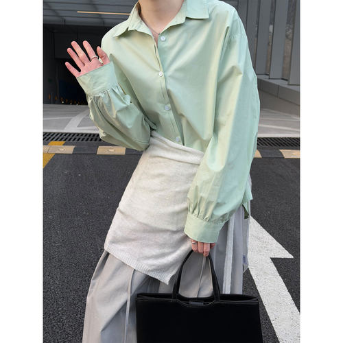 鹿西 韩系基础百搭翻领叠穿衬衫女2026早春新款休闲防晒衬衣3760