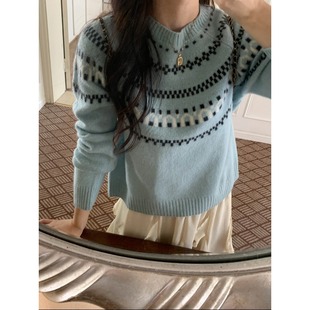 3th Morning 100%全羊毛 费尔岛提花圆领针织衫毛衣ZY3448