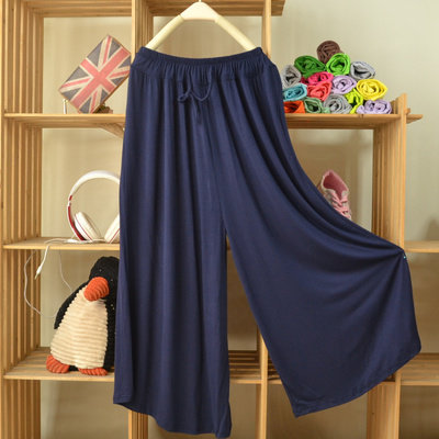 欧美纯色莫代尔棉高腰大码阔腿裤