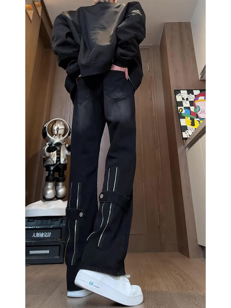 레트로 진 아메리칸 하이 스트리트 벨벳 팬츠 남성용 가을 겨울 디자인 틈새 슬림핏 스트레이트 레그 부츠컷 팬츠