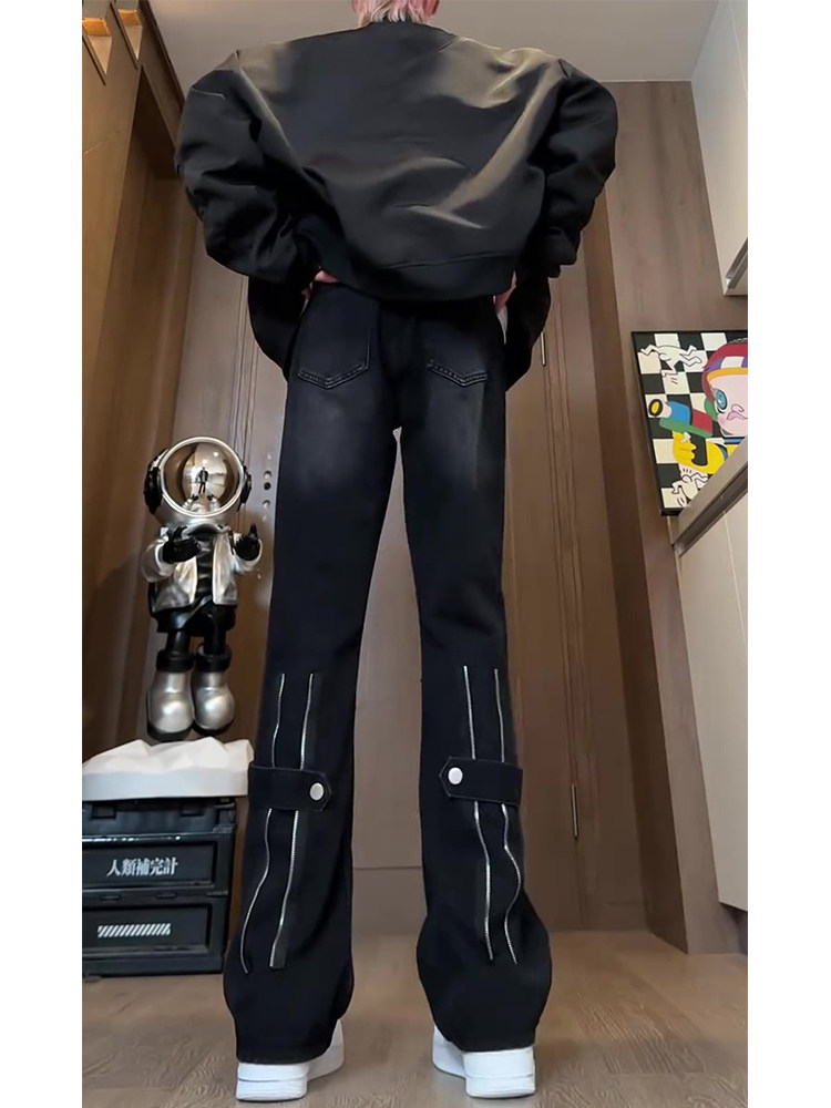 레트로 진 아메리칸 하이 스트리트 벨벳 팬츠 남성용 가을 겨울 디자인 틈새 슬림핏 스트레이트 레그 부츠컷 팬츠