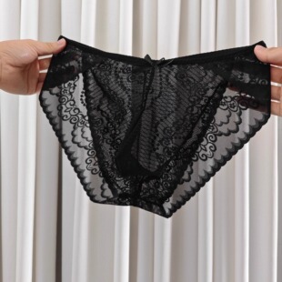 一眼就沦陷~法式性感蕾丝内裤个性透明网纱高开叉低腰男士三角裤