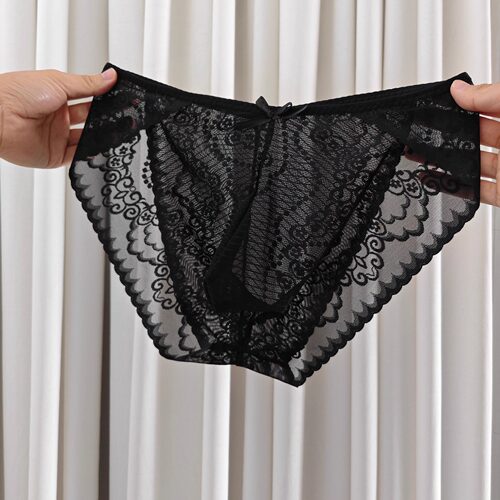 一眼就沦陷~法式性感蕾丝内裤个性透明网纱高开叉低腰男士三角裤