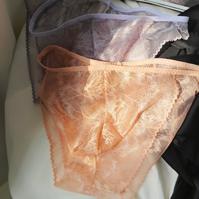 实物拍摄~男士无痕花边U凸透气透明蕾丝高叉三角裤特色个性内裤