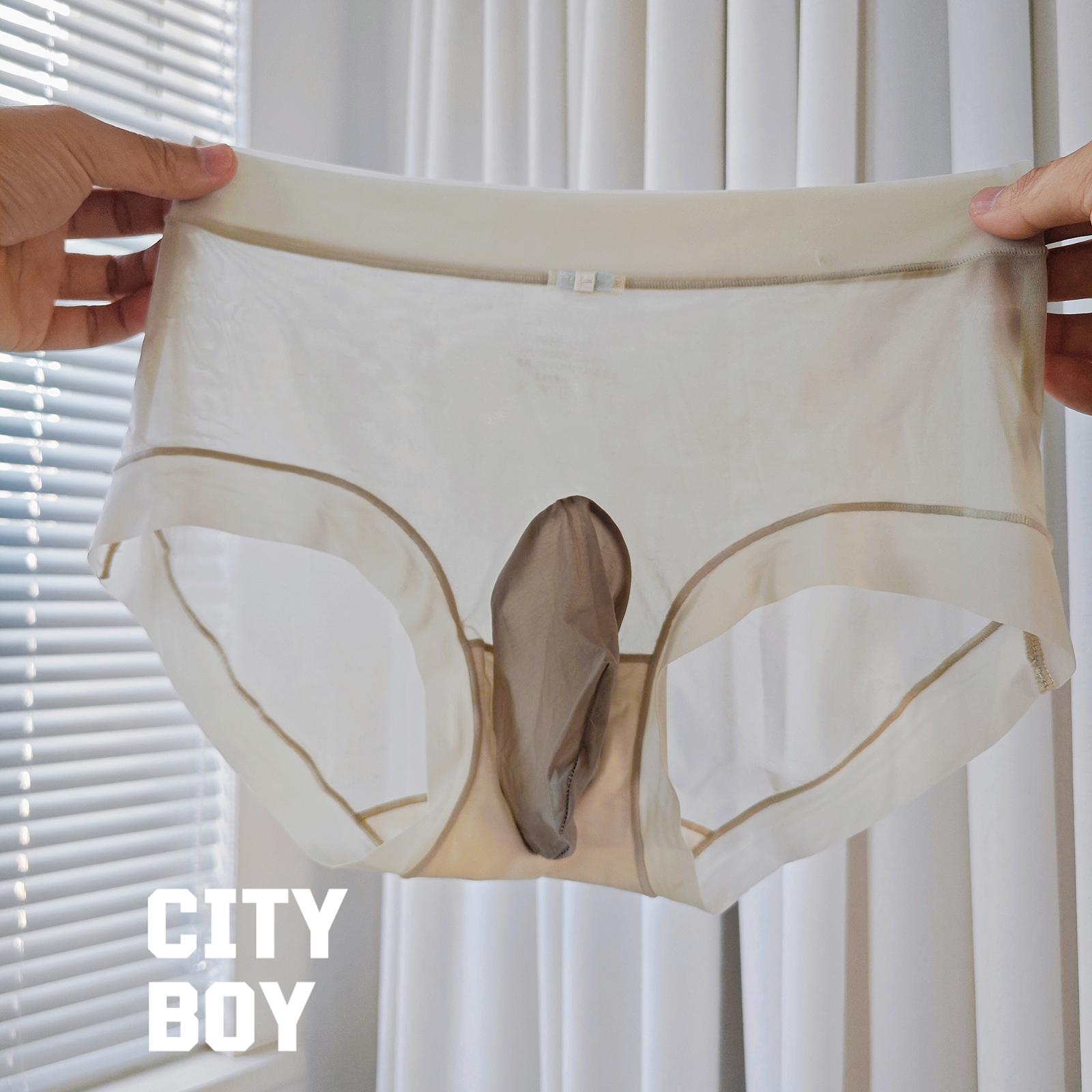 男士冰丝面膜内裤纯棉档性感纯色无痕有JJ套超薄透明透气三角裤