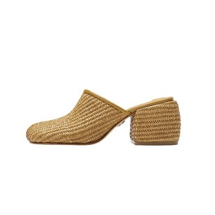 棕色外穿一脚蹬凉拖鞋 新款 女潮 拖2025夏季 编织包头粗高跟半拖凉鞋