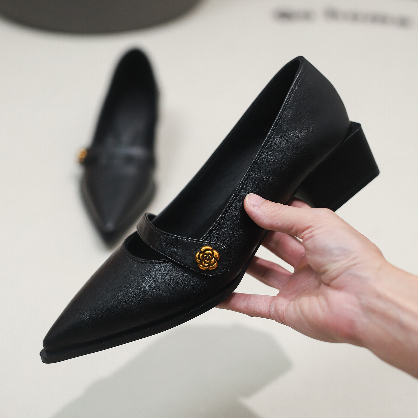 25秋季新款工作鞋玛丽珍鞋女粗跟尖头浅口单鞋复古气质百搭不累脚