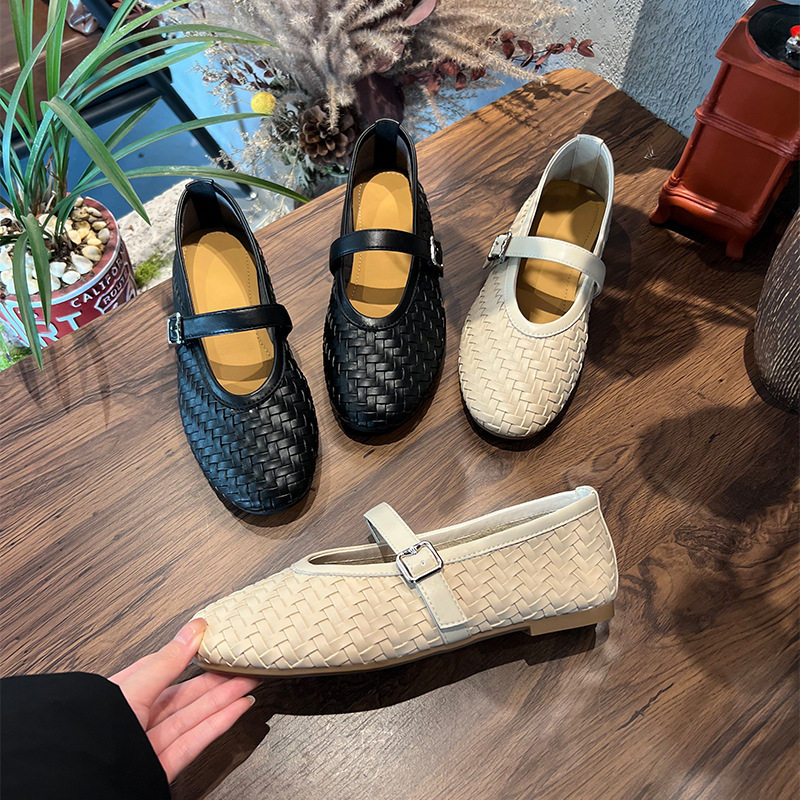 2026早春款羊皮编织玛丽珍鞋女平底一字带浅口百搭休闲单鞋温柔风,女鞋,玛丽珍鞋,淘宝优惠券,粉丝福利购,淘宝优惠卷