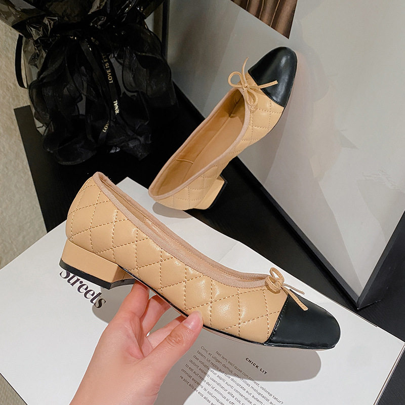 2026早春款小香风菱格蝴蝶结平底芭蕾舞鞋女拼色浅口单鞋优雅女鞋,女鞋,浅口单鞋,淘宝优惠券,粉丝福利购,淘宝优惠卷