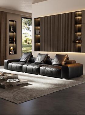 saba像素真皮模块沙发现代简约别墅大平层客厅意式直排黑色组合