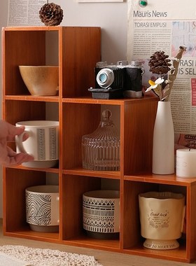 优选复古实木博古架手办盲盒收纳架桌面置物架茶S杯茶具古董文玩