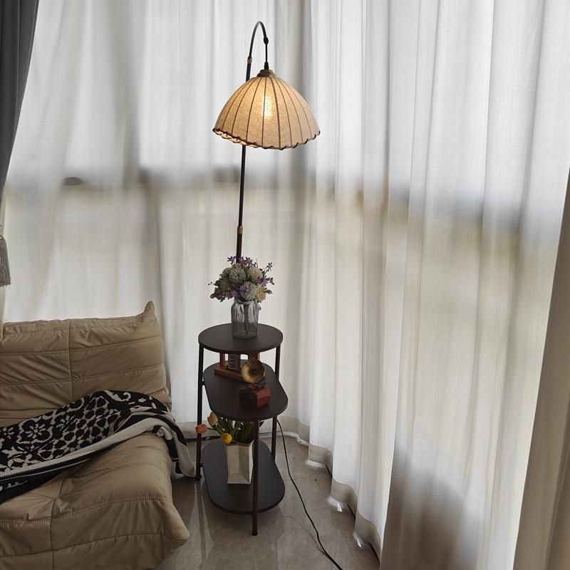 优选法式复c古客厅落地灯侘寂美式中式网红沙发旁边几一体置物架