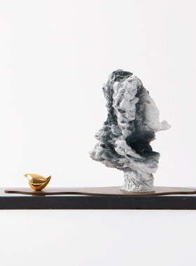 优选新中式禅意太湖石假山小鸟摆件F客厅茶室书房玄关酒店样板间