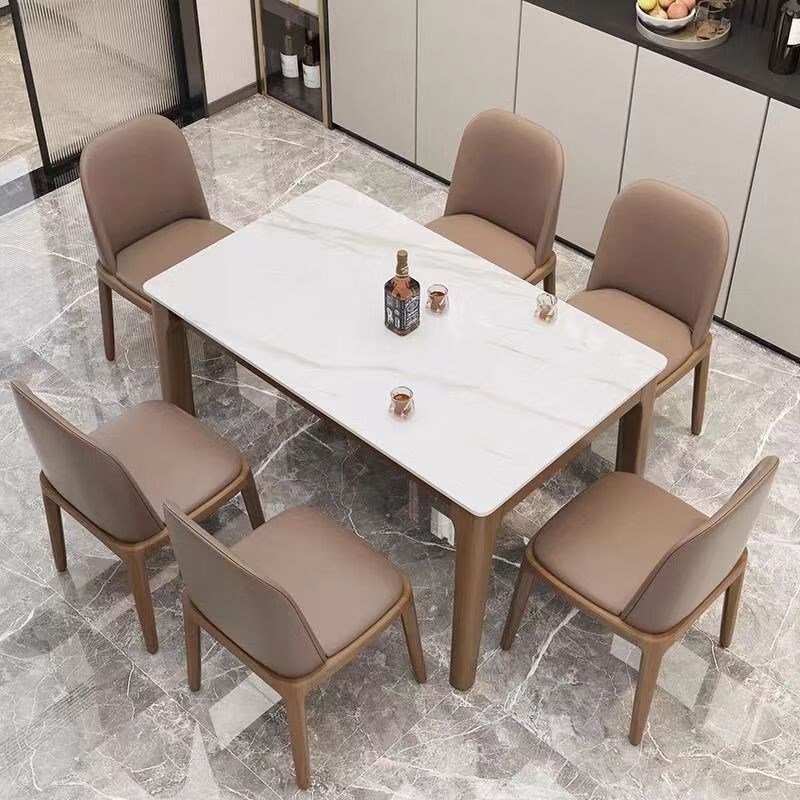 优选实木岩板餐桌椅组合轻奢现代简约客厅家用小R户型长方形吃饭