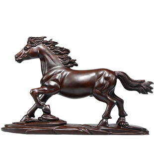 精选黑檀木雕马摆件实木质雕刻y马到成功根雕十二生肖马家居装饰