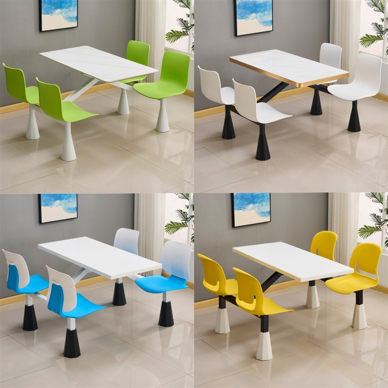优选新款学校食堂餐桌椅4人6人员工公司工M厂连体长方形岩板餐桌