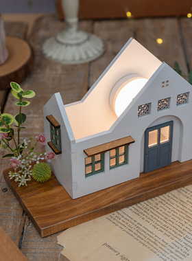 优选阿楹 美式复古木屋工艺品 创意小夜灯摆件钢琴法式.儿童房装