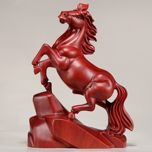 精选花梨实木雕刻马摆件木头根雕红色马到成功十二生肖Z家居装饰